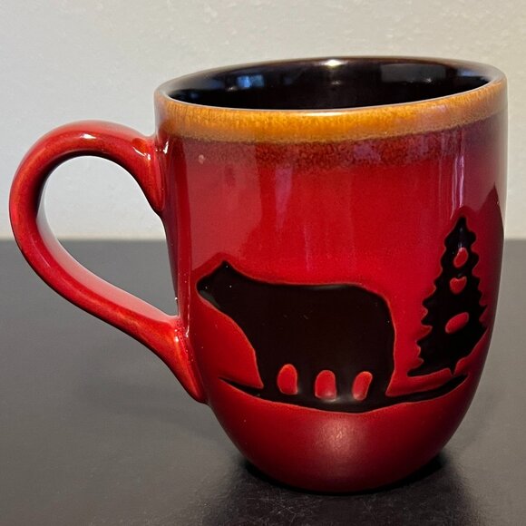WOODLAND HOME STUDIO Russet Red Glazed Mug w/ Inlaid Brown Bears & Trees - Picture 2 of 9